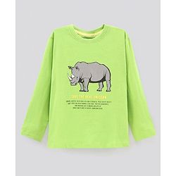 Pine Kids Full Sleeves Biowashed Tee Hippo Print - Light Green