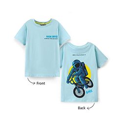 Pine Kids Half Sleeves Biowashed Text Printed T Shirt - Light Blue