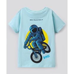 Pine Kids Half Sleeves Biowashed Text Printed T Shirt - Light Blue