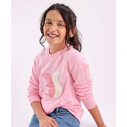 Pine Kids Full Sleeves Medium Winter Pullover Squirrel Print & Embroidery - Pink
