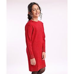 Pine Kids Full Sleeves Woolen Dress With Scarf Medium Winter - Red