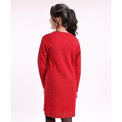 Pine Kids Full Sleeves Woolen Dress With Scarf Medium Winter - Red