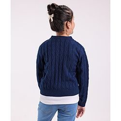 Pine Kids Full Sleeves  Light Winter Sweater & Muffler Set Solid- Navy Blue