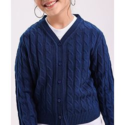 Pine Kids Full Sleeves  Light Winter Sweater & Muffler Set Solid- Navy Blue