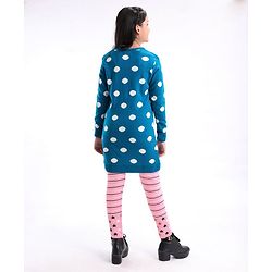 Pine Kids Moderate Winter Wear Full Sleeves Pullover Sweater & Leggings - Blue Pink