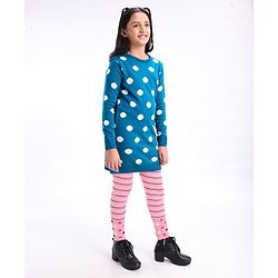 Pine Kids Moderate Winter Wear Full Sleeves Pullover Sweater & Leggings - Blue Pink