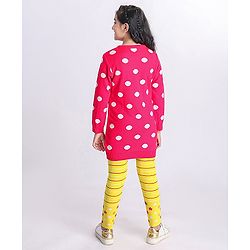 Pine Kids Moderate Winter Full Sleeves Pullover Sweater & Leggings Set Polka Dots & Star Design - Pink Yellow