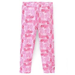 Pine Kids Ankle Length Biowashed Cotton Stretchable Leggings Solid & Leaf Print Pack Of 2 - Pink