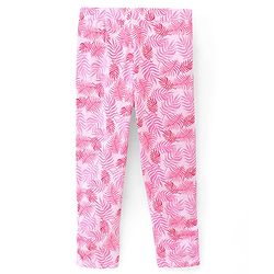 Pine Kids Ankle Length Biowashed Cotton Stretchable Leggings Solid & Leaf Print Pack Of 2 - Pink