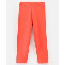 Pine Kids Knit Three Fourth Leggings Biowash With Striped Print and Solid Pack of 2 - Coral & White