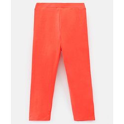 Pine Kids Knit Three Fourth Leggings Biowash With Striped Print and Solid Pack of 2 - Coral & White