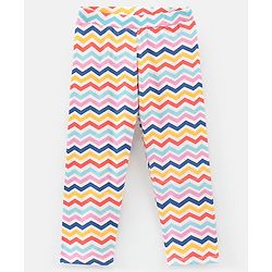 Pine Kids Knit Three Fourth Leggings Biowash With Striped Print and Solid Pack of 2 - Coral & White