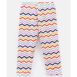 Pine Kids Knit Three Fourth Leggings Biowash With Striped Print and Solid Pack of 2 - Coral & White