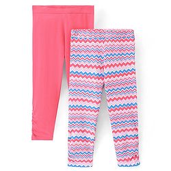 Pine Kids Ankle Length Biowashed Cotton Stretchable Leggings Solid & Striped Pack Of 2 - Pink