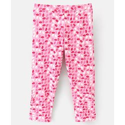 Pine Kids Ankle Length Biowashed Cotton Stretchable Leggings Solid & Leaf Print Pack Of 2 - Pink Grey