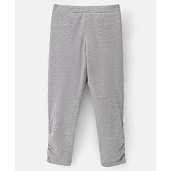 Pine Kids Ankle Length Biowashed Cotton Stretchable Leggings Solid & Leaf Print Pack Of 2 - Pink Grey