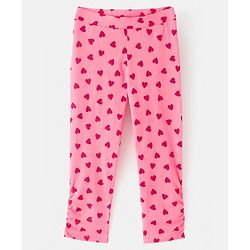 Pine Kids Three Fourth Length Biowashed Cotton Stretchable Leggings Solid & Heart Print Pack Of 2 - Pink Blue