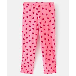 Pine Kids Three Fourth Length Biowashed Cotton Stretchable Leggings Solid & Heart Print Pack Of 2 - Pink Blue