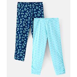 Pine Kids Knit Three Fourth Biowashed Stretchable Leggings Polka Dot & Heart Print Pack of 2- Blue