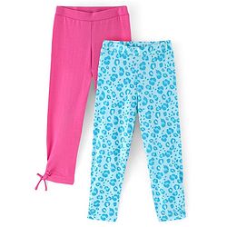 Pine Kids Knit Three Fourth Biowashed Leggings All Over Print And Solid Pack of 2 - Blue Pink