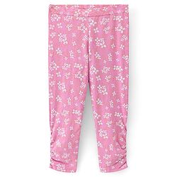 Pine Kids Three Fourth Length Biowashed Cotton Stretchable Leggings Striped & Floral Print Pack Of 2 - Pink