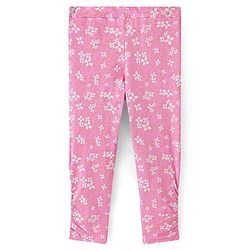 Pine Kids Three Fourth Length Biowashed Cotton Stretchable Leggings Striped & Floral Print Pack Of 2 - Pink