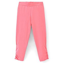 Pine Kids Three Fourth Biowashed Cotton Stretchable Leggings Solid & Striped Print - Rose White