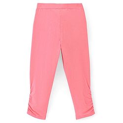 Pine Kids Three Fourth Biowashed Cotton Stretchable Leggings Solid & Striped Print - Rose White