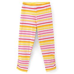 Pine Kids Three Fourth Biowashed Cotton Stretchable Leggings Solid & Striped Print - Rose White