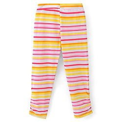 Pine Kids Three Fourth Biowashed Cotton Stretchable Leggings Solid & Striped Print - Rose White
