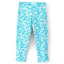 Pine Kids Three Fourth Length Biowashed Cotton Stretchable Leggings Solid & Leaf Print Pack Of 2 - Blue