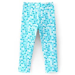 Pine Kids Three Fourth Length Biowashed Cotton Stretchable Leggings Solid & Leaf Print Pack Of 2 - Blue