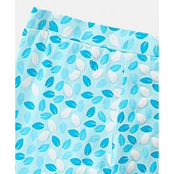 Pine Kids Three Fourth Length Biowashed Cotton Stretchable Leggings Solid & Leaf Print Pack Of 2 - Blue