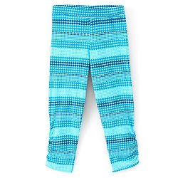 Pine Kids Three Fourth Length Cotton Biowashed Stretchable Leggings Striped & Solid Pack Of 2 - Blue Orange