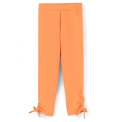 Pine Kids Three Fourth Stretchable Leggings Biowash with Stripe Print & Solid Pack of 2 - Orange White