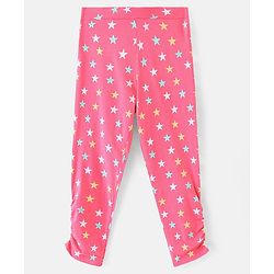 Pine Kids Three Fourth Stretchable Leggings Biowash With Stripe & Star Print Pack Of 2 - Pink White