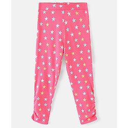 Pine Kids Three Fourth Stretchable Leggings Biowash With Stripe & Star Print Pack Of 2 - Pink White