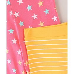 Pine Kids Three Fourth Stretchable Leggings Biowash With Stripe & Star Print Pack Of 2 - Pink White