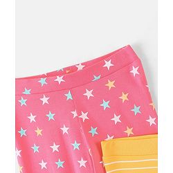 Pine Kids Three Fourth Stretchable Leggings Biowash With Stripe & Star Print Pack Of 2 - Pink White