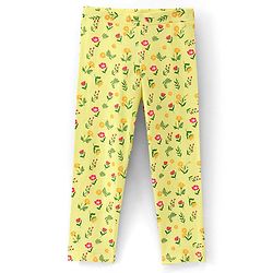 Pine Kids Ankle Length Biowashed Cotton Stretchable Leggings Solid & Floral Print Pack Of 2 - Yellow Peach