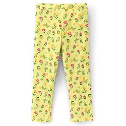 Pine Kids Ankle Length Biowashed Cotton Stretchable Leggings Solid & Floral Print Pack Of 2 - Yellow Peach