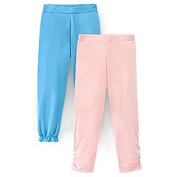 Pine Kids Knitted Three Fourth Length Solid Color Leggings Pack Of 2 - Blue Pink