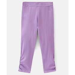Pine Kids Three Fourth Length Biowashed Cotton Stretchable Solid Leggings Pack Of 2 - Violet Pink