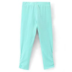 Pine Kids Three Fourth Length Biowashed Cotton Stretchable Leggings Solid & Leaf Print Pack Of 2 - Pink Green