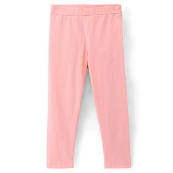 Pine Kids Three Fourth Length Biowashed Cotton Stretchable Leggings Solid & Leaf Print Pack Of 2 - Pink Green