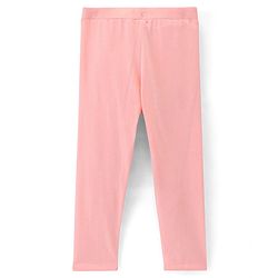 Pine Kids Three Fourth Length Biowashed Cotton Stretchable Leggings Solid & Leaf Print Pack Of 2 - Pink Green
