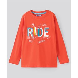 Pine Kids Full Sleeves Biowashed T-Shirt Text Print - Red