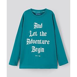Pine Kids Full Sleeves Biowashed T-Shirt Text Print - Blue