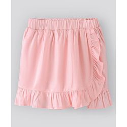 Pine Kids Solid Soft Rayon Skirt with Frills Knee Length - Rose Quartz