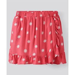 Pine Kids Printed Soft Rayon Skirt with Frills Knee Length - Rose Quartz
